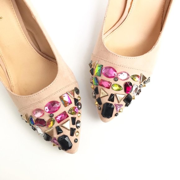 Faux Suede Bedazzled Stilettos - Picture 2 of 5